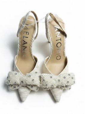 ANTONIO MELANI Ivory Beaded Pointed-Toe Slingback Heels